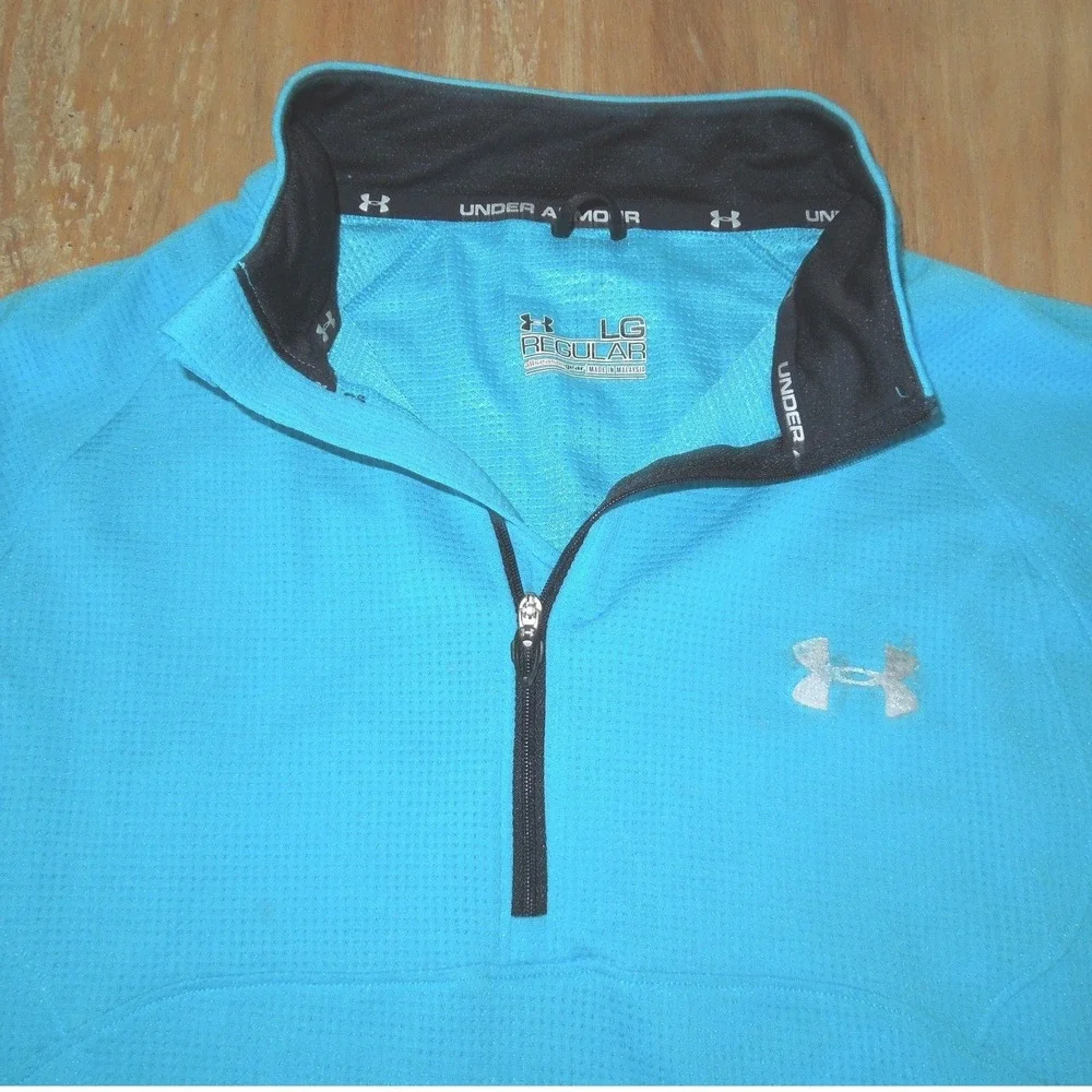 Under Armour Allseasongear Mens LG Turquoise Blue Quarter‎ Zip Pullover Sweater